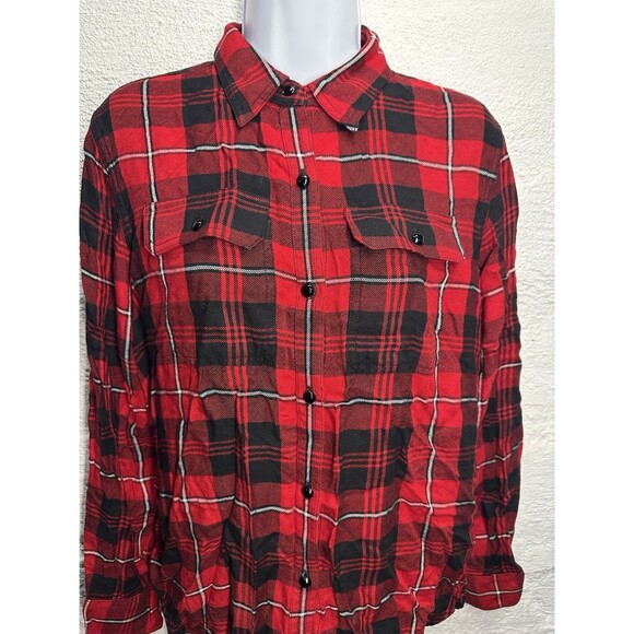 Chaps Petite Women’s Buffalo Plaid Flannel Red Button Up Size petite LARGE - Picture 2 of 11